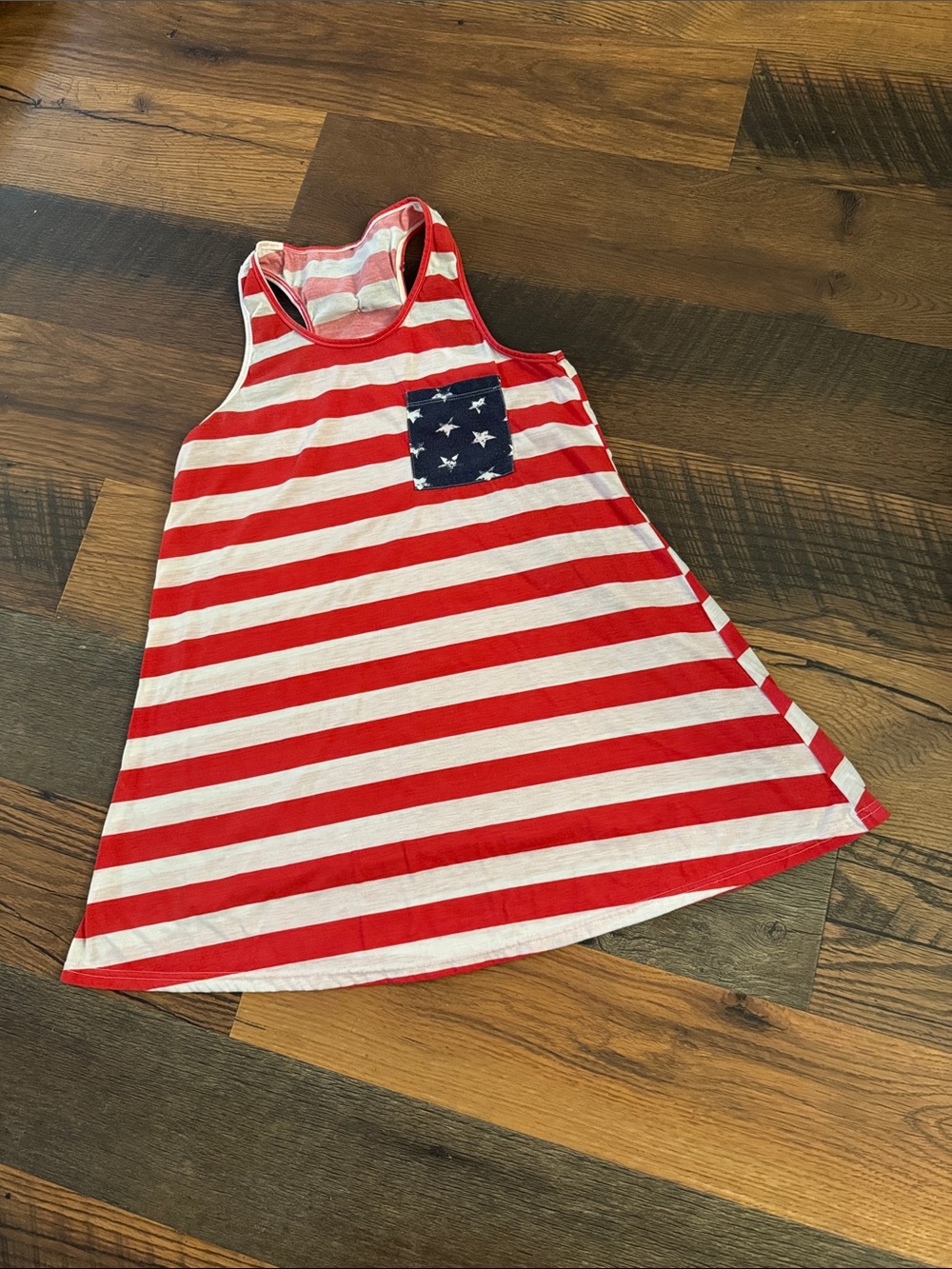 Women’s  Red & White Striped Tank Top with Star Pocket